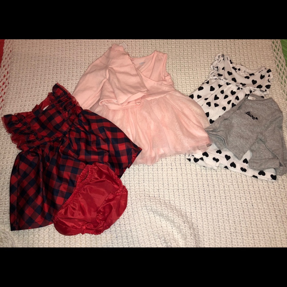 SOLD...........3 baby girl dresses and 2 sweaters